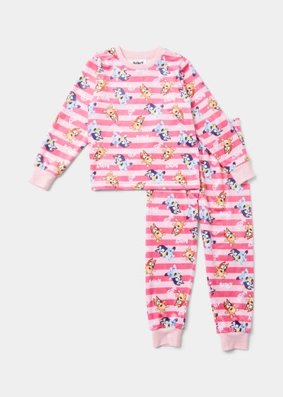 Kids Pink Bluey Stripe Fleece Pyjama Set (18mths-6yrs) - Age 18 - 23 Months