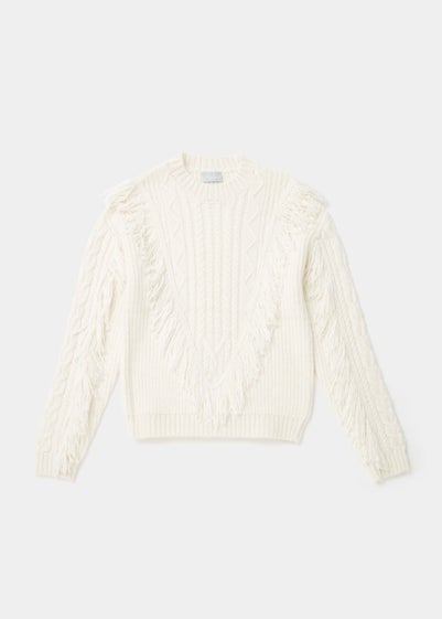 Girls Cream Fringe Cable Knit Jumper (4-13yrs) - Age 4 Years