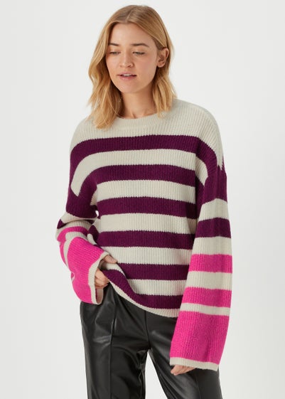 JDY Drea Multicoloured Stripe Knitted Jumper - Size 8