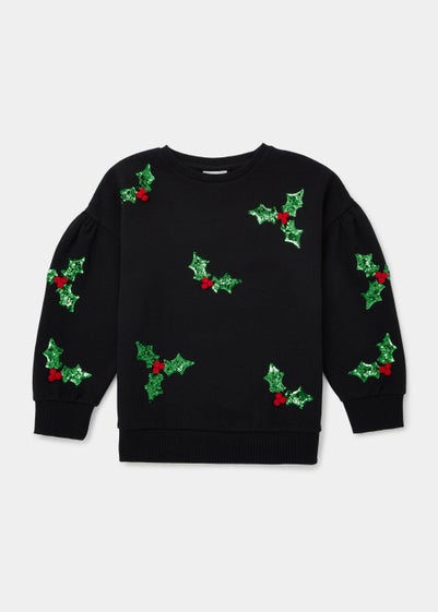 Black Christmas Holly Sweatshirt (4-12yrs)