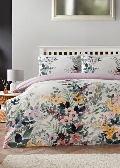 Multicoloured Trailing Floral 100% Cotton Reversible Duvet Cover - Double