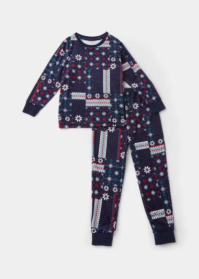 Kids Navy Patchwork Print Pyjama Set (4-12yrs) - Age 4 Years