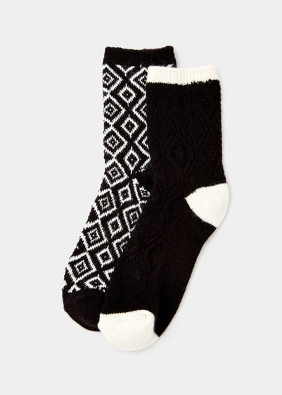 2 Pack Black Plain & Geo Thermal Socks - One Size