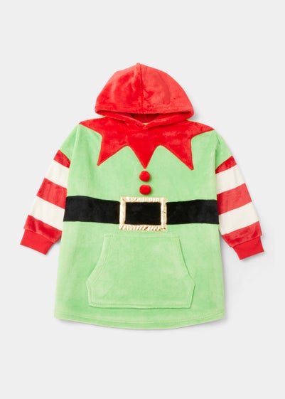 Kids Green Christmas Elf Snuggle Hoodie (Small-Large) - Small/Medium