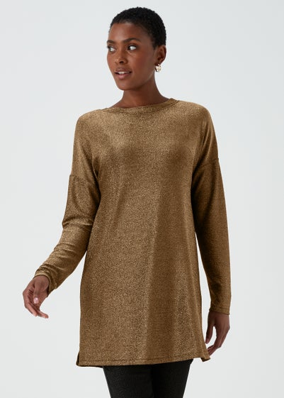 Gold Metallic Long Sleeve Longline Top