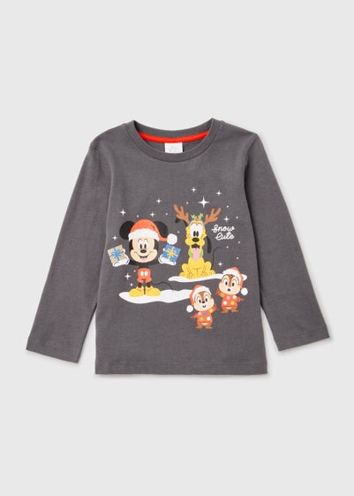 Kids Grey Disney Mickey Mouse Christmas T-Shirt (9mths-6yrs) - Age 9 - 12 Months
