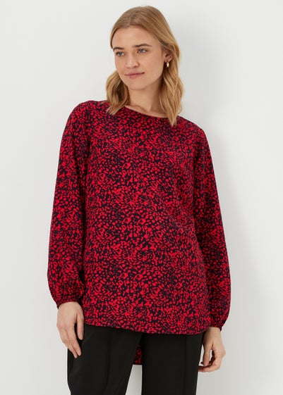 Red Mark Making Print Long Sleeve Bubble Top