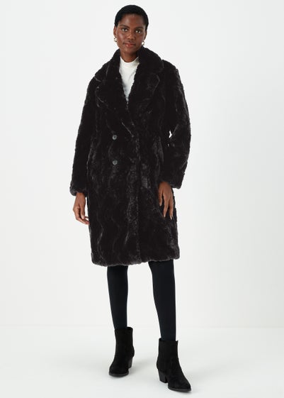 Black Faux Fur Coat - Size 8