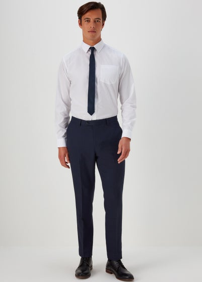 Taylor & Wright Tyne Navy Check Tailored Fit Trousers - 32 Waist Long