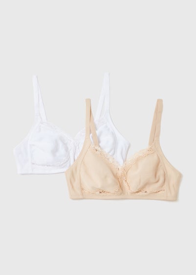 2 Pack White & Nude Non Wired Lace Trim Bras