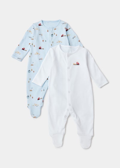 Baby 2 Pack Farm Print Sleepsuits (Newborn-23mths) - Newborn