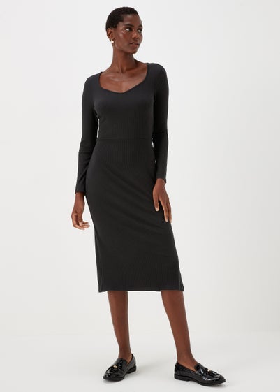 Et Vous Black Ribbed Midi Dress