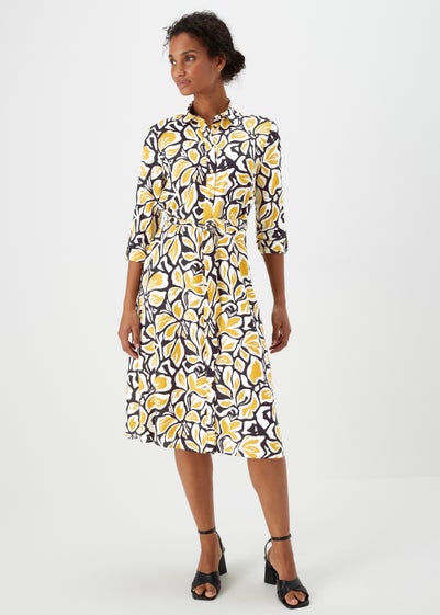 Et Vous Yellow Floral Woven Midi Shirt Dress