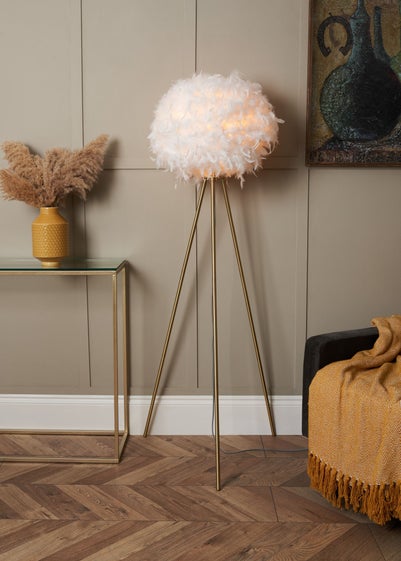 BHS Plume Satin Brass Feather Tripod Floor Lamp (147cm x 46cm x 46cm)