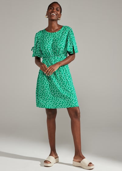 Green Flower Print Mini Dress - Size 8