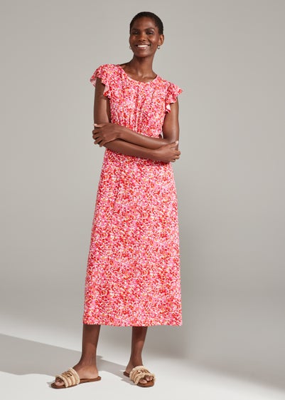 Pink Camouflage Print Frill Sleeve Midi Dress Reviews - Matalan