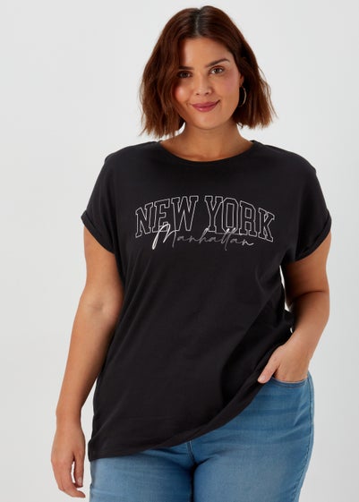 Papaya Curve Black New York Slogan T-Shirt - Size 18