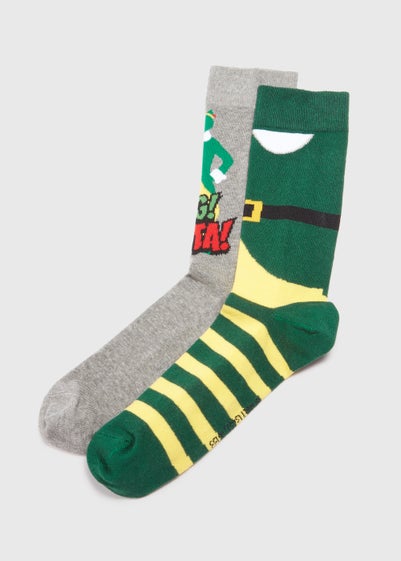 2 Pack Multicoloured Elf Print Jacquard Socks - Sizes 6 - 8.5