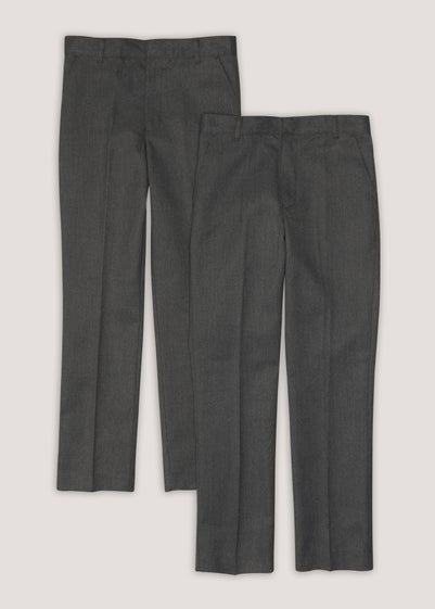 Boys 2 Pack Grey Slim Fit Long Length School Trousers (3-16yrs)