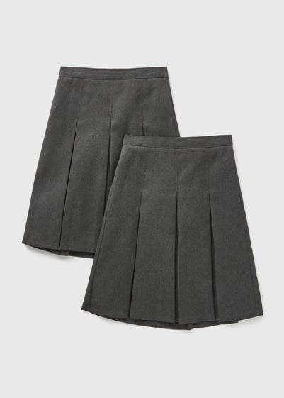 2 Pack Girls Grey Pleated Long Length School Skirts (3-16yrs)