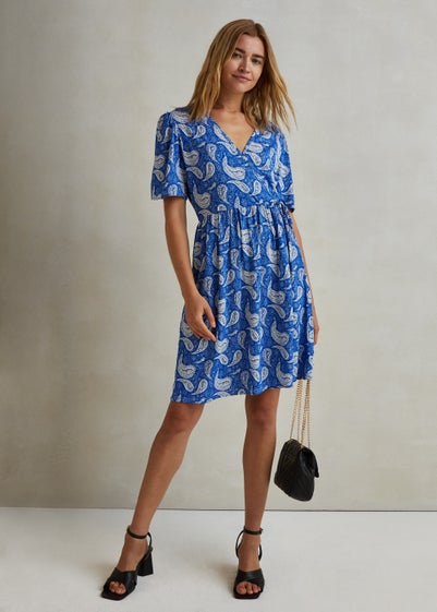 Blue Paisley Wrap Mini Dress