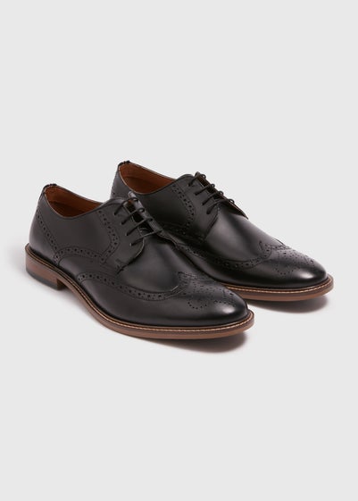 Black Leather Brogue Shoes - Size 6