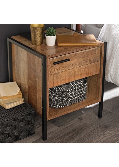 LPD Furniture Hoxton Bedside Cabinet Distressed Oak Effect (500x400x438mm) - One Size