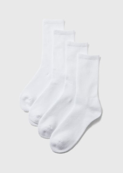 4 Pack White Sports Socks - Sizes 6 - 8.5