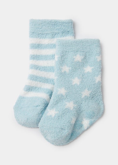 Blue Stripe & Star Cosy Baby Socks (Newborn-23mths) - Newborn