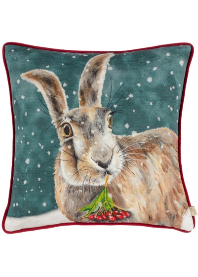 Evans Lichfield Christmas Hare Festive Filled Cushion (43cm x 43cm x 8cm)