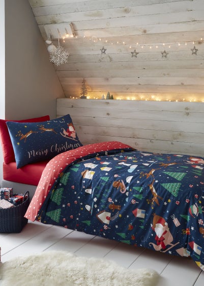 Catherine Lansfield Kids Bedding Santa's Christmas Wonderland Glow in the Dark Duvet Cover Set