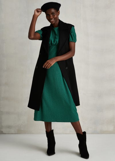 Green Crinkle Jersey Midi Dress