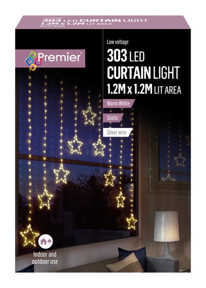 Premier Decorations 303 Warm White LED Star Curtain Light