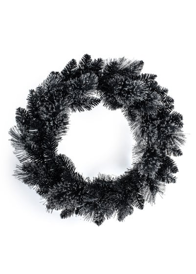 Premier Decorations Black Silver Tipped Christmas Wreath 50cm