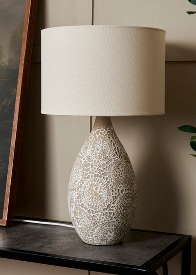 BHS Inar Textured Ceramic Table Lamp Natural (52cm x 30cm)