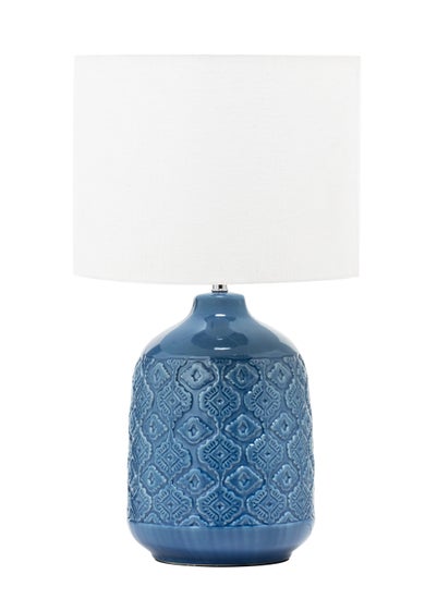 BHS Cosgrove Patterned Ceramic Table Lamp Blue (54cm x 30cm)