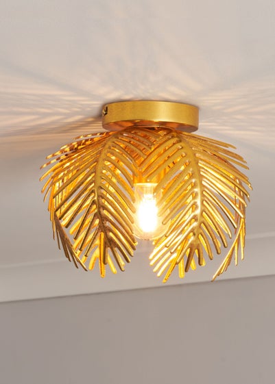 BHS Brookby Palm Flush Ceiling Light Brass (21cm x 30cm)