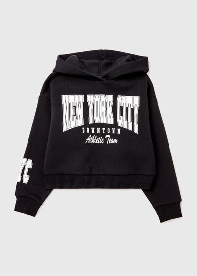 Girls Black NYC Slogan Hoodie (4-15yrs)