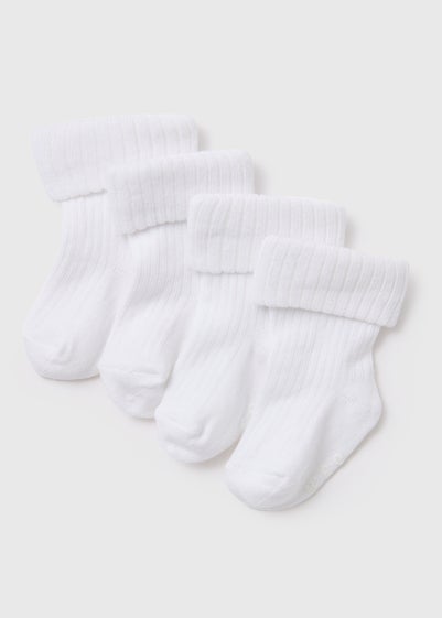 Baby 4 Pack White Ribbed Socks (Newborn-24mths) - Newborn