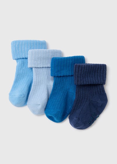 Baby 4 Pack Blue Ribbed Socks (Newborn-24mths) - Newborn