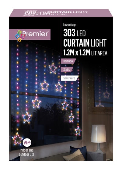 Premier Decorations 303 Rainbow LED Star Curtain Light 1.2m x 1.2m