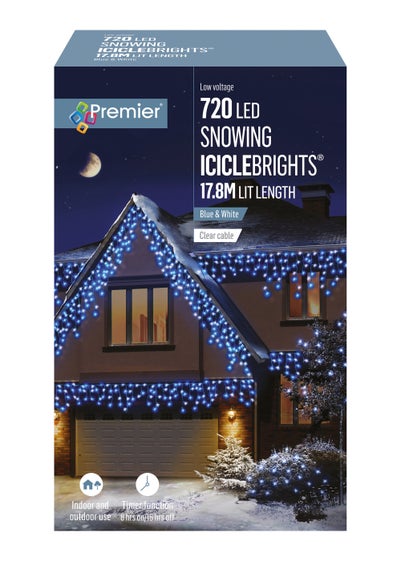 Premier Decorations 720 Blue and White LED Snowing Iciclebrights