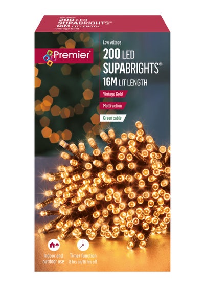 Premier Decorations 200 Vintage Gold LED Supabrights