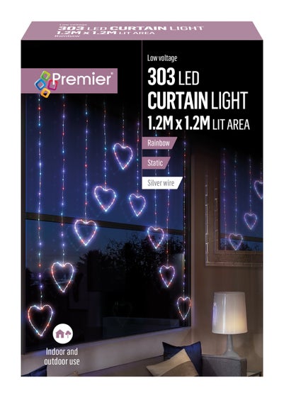 Premier Decorations 303 Rainbow LED Heart Curtain Light