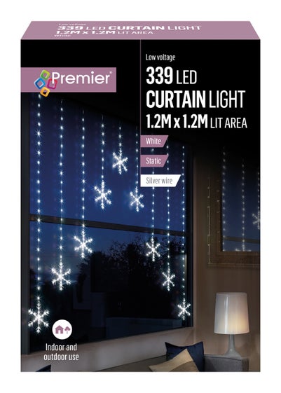 Premier Decorations 339 White LED Snowflake Curtain Light