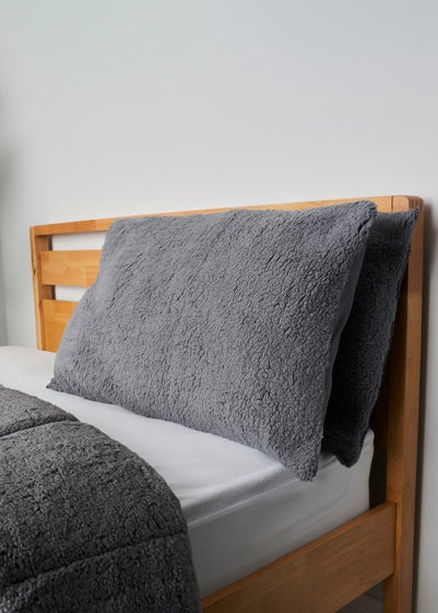 BHS Teddy Fleece Pair of Pillows Grey