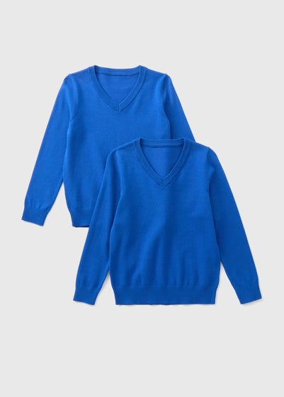 Boys 2 Pack Royal Blue V Neck Knit School Jumper (3-13yrs)