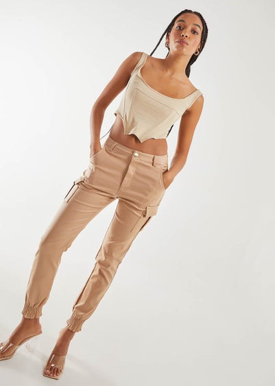 Pink Vanilla Stone PU Cuffed Cargo Trousers