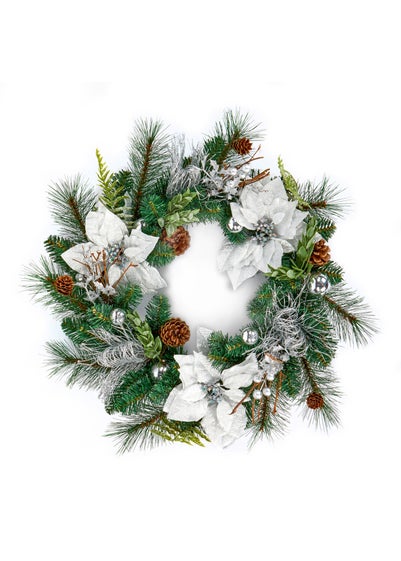 Premier Decorations 50cm White Poinsettia Wreath