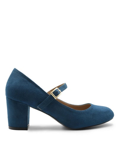 Where's That From Araceli Block Heel Mary Jane Pumps In Navy Suede - Size 6